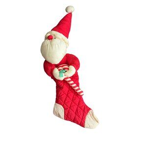 Vintage Santa Claus  Christmas Stocking Red & White 3D Plush